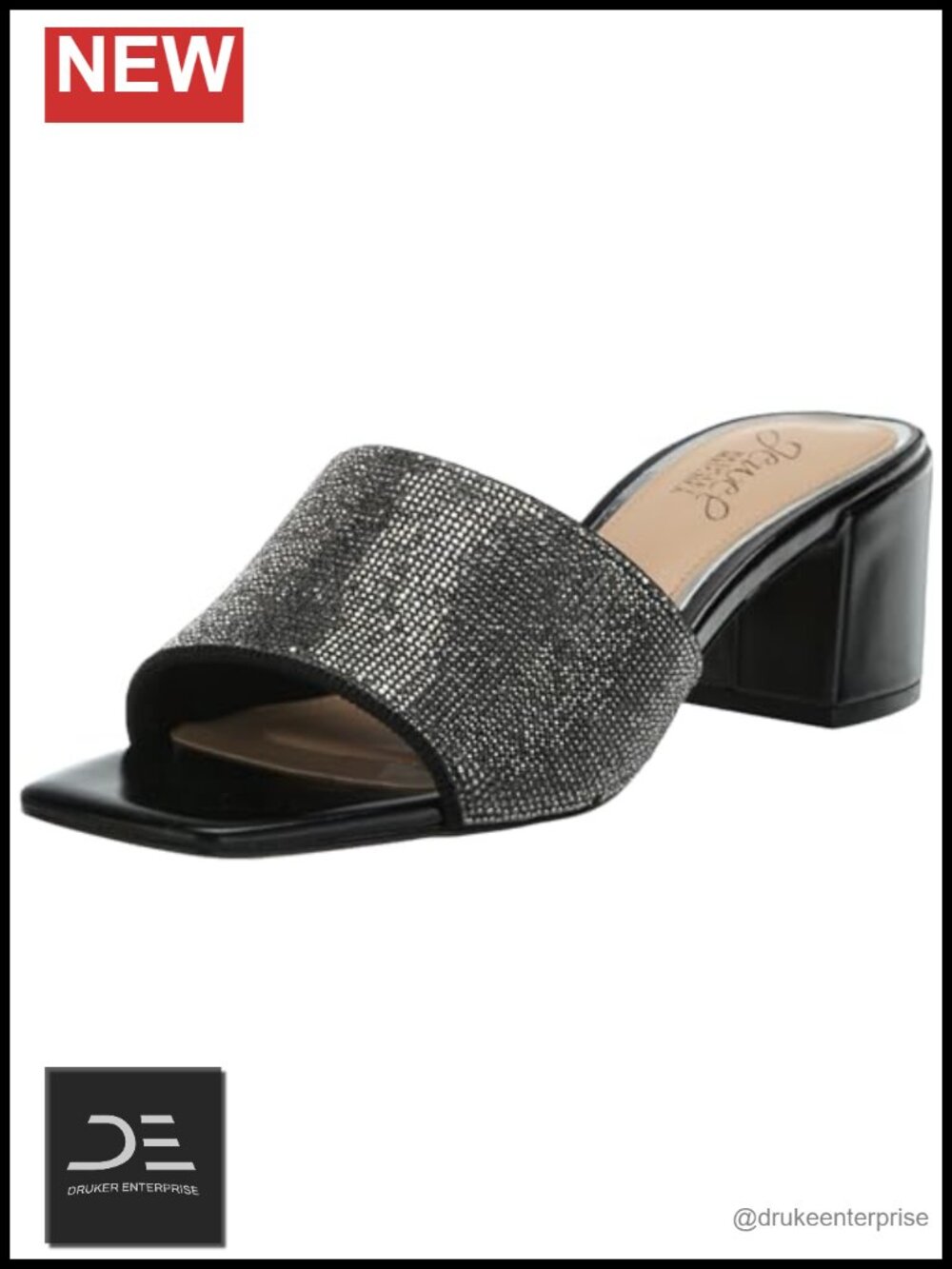 Block Heeled Mules with Crystal Vamp - Women's Evening Shoes